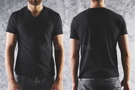 Boy`s Black T Shirt Mockup Template Front And Back Stock Photo Image