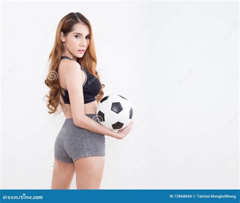 Jeune Femme Sexy Avec Du Ballon De Football Photo Stock Image Du Modèle Isolement 72868660