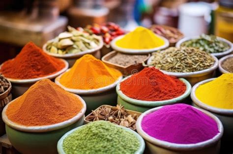 Colorful Piles Of Powder Sold On The Market Indian Festival Holi Stock
