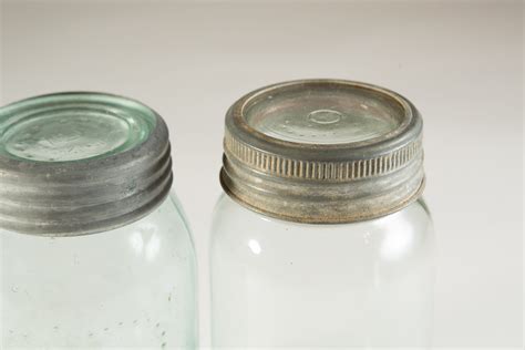 4 Vintage Crown Canning Mason Jars With Blue Glass And Zinc Lid Made