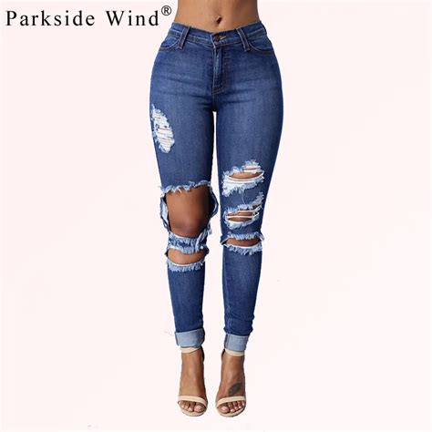 Parkside Wind Plus Size Ripped Jeans For Women Washed Blue Jeans Big