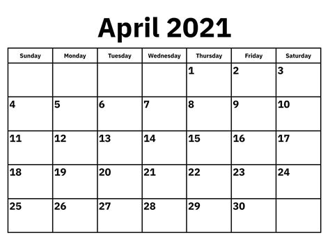 Free April 2021 Calendar Pdf Word Excel Template