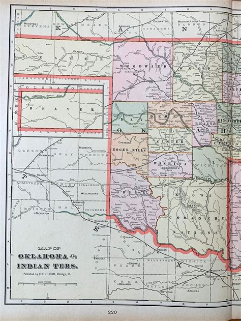 Oklahoma Territory Map Original 1895 Crams Atlas The Sooner Etsy Uk