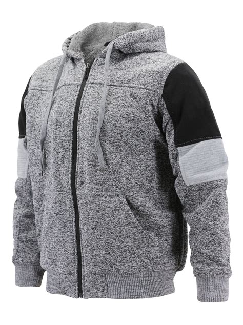 Mens Two Tone Warm Soft Sherpa Lined Moto Quilted Zipper Fleece Hoodie