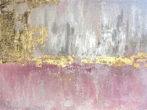 Irena Orlov Gold Pink Silver Abstract Heavy Textured Art On Canvas 36