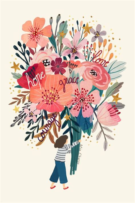 Hope Grace And Courage Flower Illustration Floral Illustrations Art