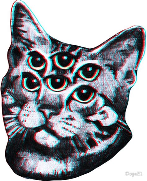 Psychedelic Cat 3d Vintage Effect Sticker By Doge21 Psychedelic