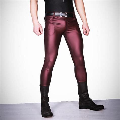 Sexy Men Faux Leather Matte Pencil Pants Skinny Pants Casual Leggings Slim Fit Tight Zipper