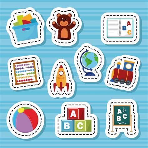 Kindergarten Stickers Icons Stock Vector Illustration Of Teddy Train