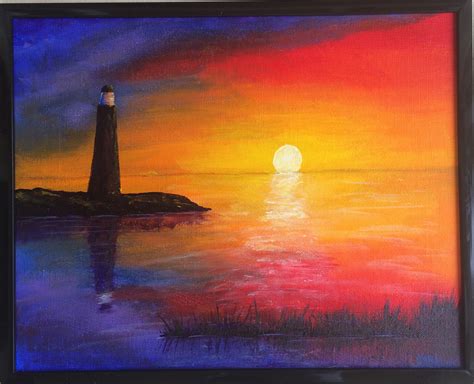 Lighthouse Sunset Acrylic Painting By Kaci L Koltz Sunset Painting