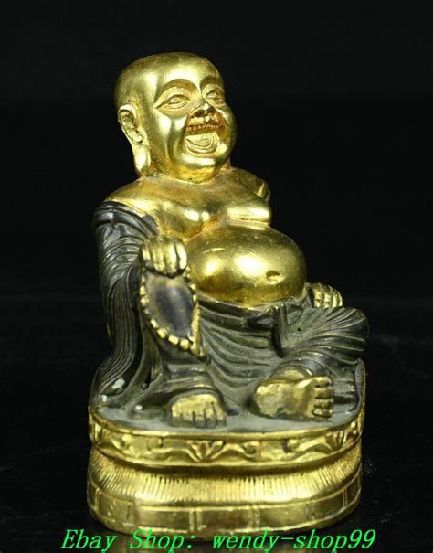 Old Chinese Buddhism Bronze Gilt Happy Laugh Maitreya Buddha Beads