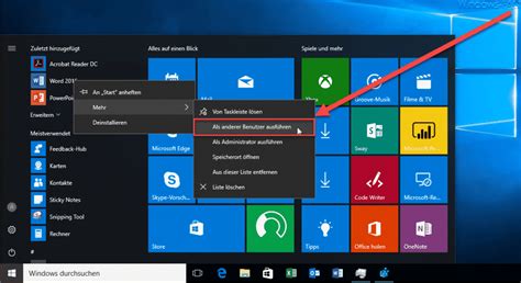 Als Anderer Benutzer Ausführen Dem Windows 10 Startmenü Hinzufügen