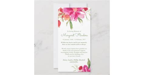 Funeral Thank You Cards Watercolour Florals Zazzle Funeral Thank