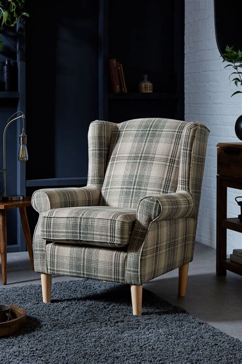 Buy Versatile Check Nevis Grey Small Sherlock Highback Armchair From