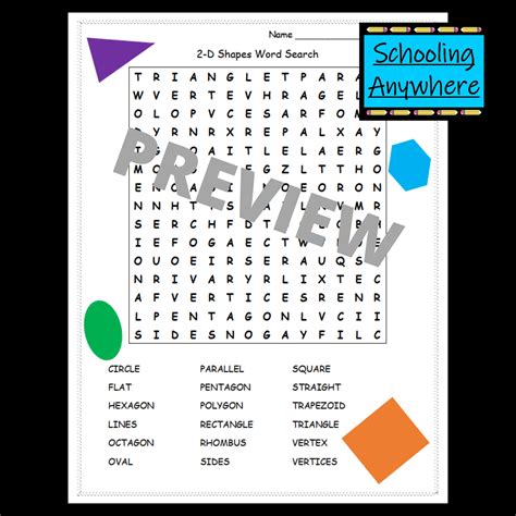 This Pdf Document Includes 2 Word Searches A 2d Shape Word Search And
