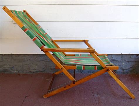 Vintage Wood And Canvas Folding Beach Chair Retro Telescope Etsy