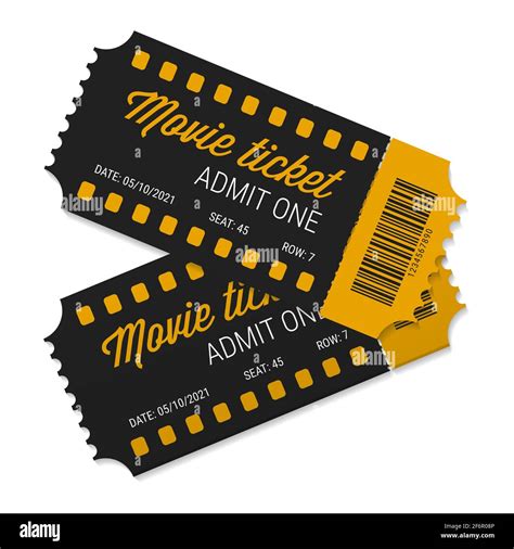 Two Cinema Tickets Close Up Top View Tear Off Ticket Black And Yellow