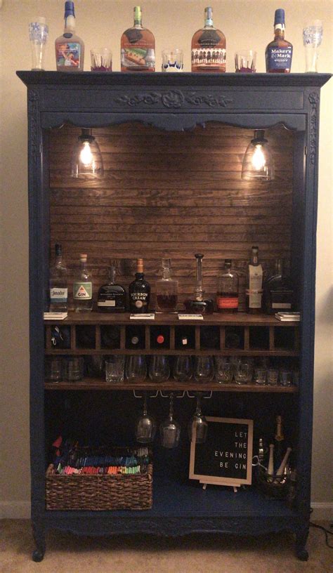 Repurposed Armoire Into Bar With Shiplap Back 10 Wine Bottle Slots