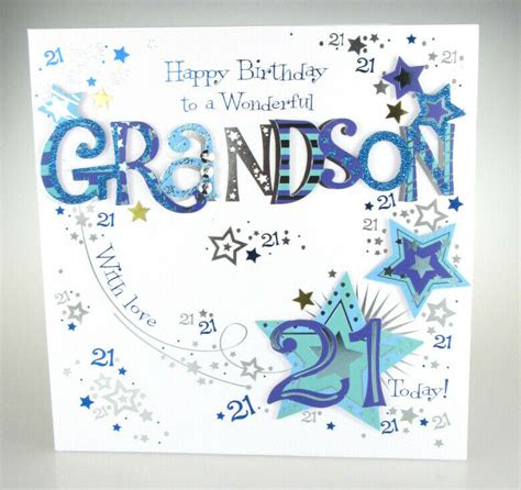 The very special day has come. Happy Birthday GRANDSON 21 Today! Special LARGE Hand-finished 21st greeting card 5024474068989 ...