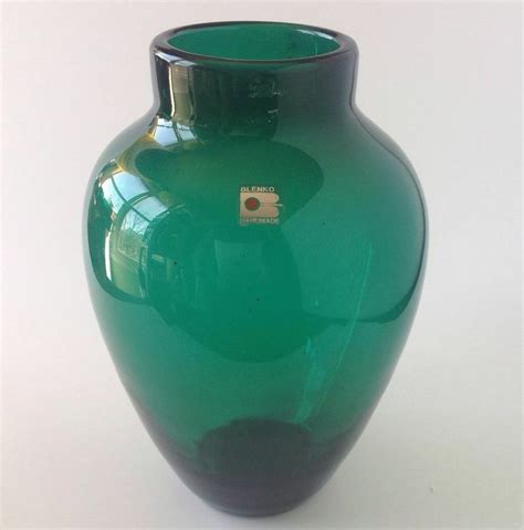 Blenko Glass 9 Vase Emerald Green Blenko Handmade Foil Label 1980s