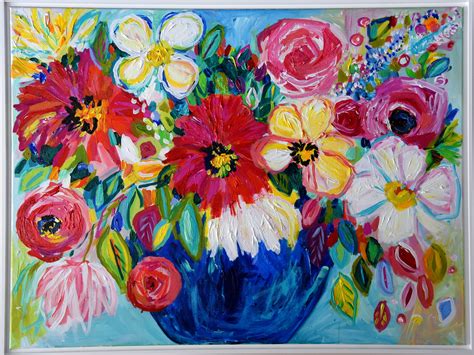 Large Bold Floral Still Life Bright Bouquet Abstract Flowers
