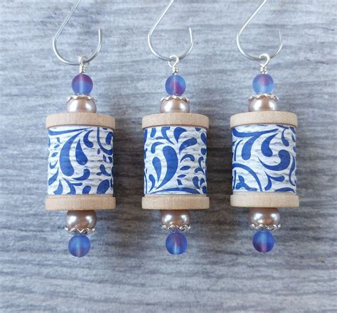 Delft Blue Thread Spool Beaded Ornaments Set Of 3 Sending Etsy