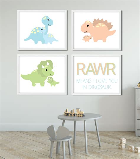 Set Of 4 Printable Dinosaur Nursery Wall Art Dinosaur Nursery Baby