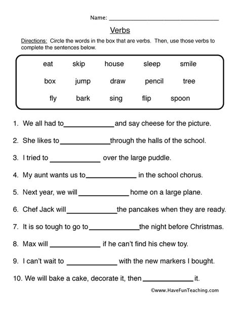 verbs worksheets  fun teaching verb worksheets nouns worksheet