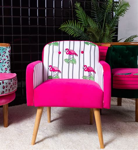 Embroidered Retro Chair Accent Chair Pink Flamingo Chair Etsy België