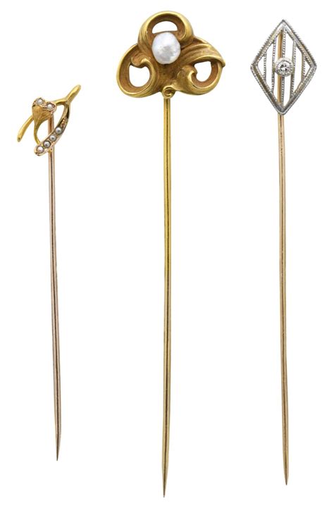 Lot Group Of 14k And 10k Gold Stick Pins