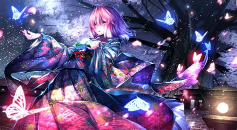Touhou Butterfly Japanese Clothes Pink Hair Ryosios Saigyouji