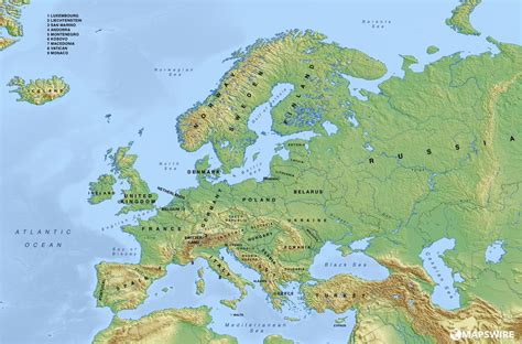 Labeled Physical Map Of Europe United States Map