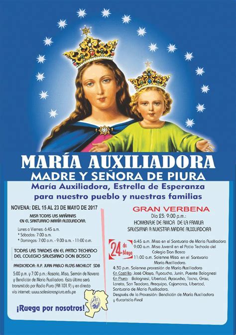 Novena Y Fiesta De María Auxiliadora Del 15 Al 24 De Mayo Cutivalú Piura