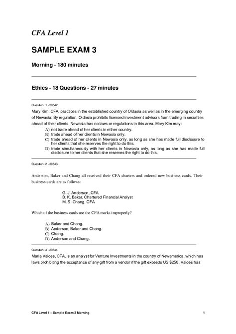 Cfa Level 1 Sample Exam 3 Browsegrades