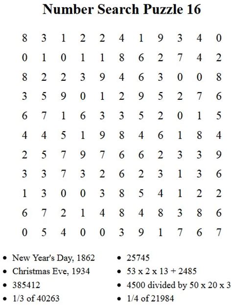 Free Puzzles To Print Number Search Puzzle 16
