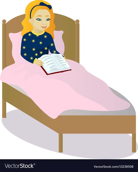Little Girl Read Book In Bed Royalty Free Vector Image