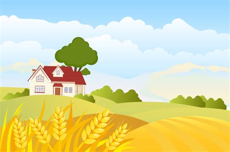Country Landscape Vector Illustration With Cartoon Style Free Vector In