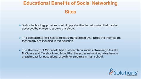 Most of us already know that facebook is the top social network on the web. PPT - Educational Benefits of Social Networking Sites ...