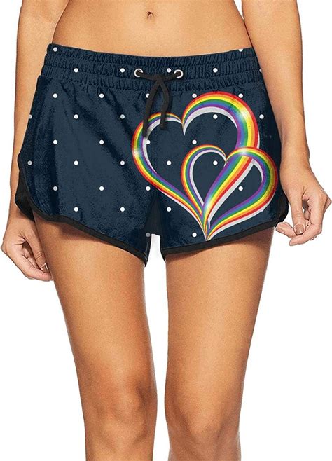 Dassdd Lady Beach Pants Two Rainbow Gay Pride Heart Lgbt Dance Shorts Beach Womens Shorts
