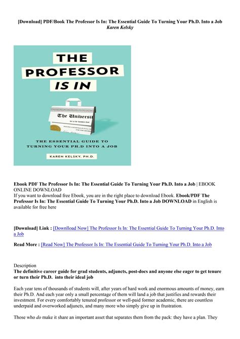 (PDF) The Professor Is In: The Essential Guide To Turning Your Ph.D