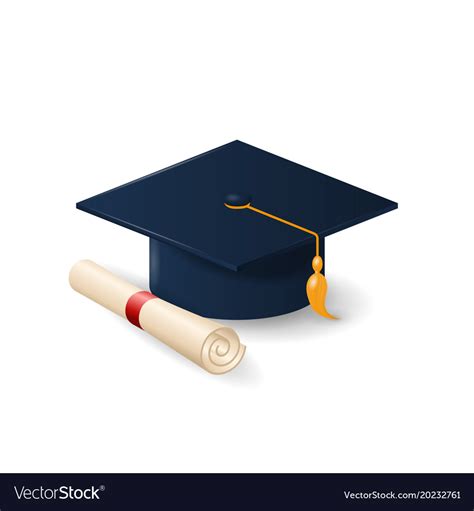 Graduation Cap Or Mortar Board And Rolled Diploma Vector Image