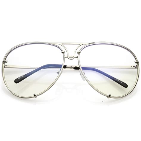 Oversize Industrial Design Clear Flat Lens Aviator Glasses Zerouv