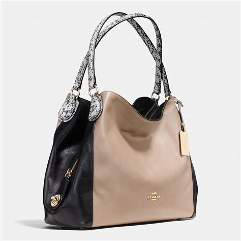 COACH Leather Edie 31 Color-Blocked Shoulder Bag in Light Gold/Stone ...