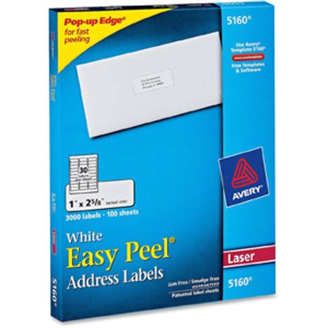 3,000+ label combinations to choose from. Avery 5160 Easy Peel Address Label Permanent Adhesive - 1" Width x 2.62" Length - 30 / Sheet ...