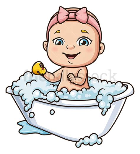 Baby Girl Taking A Bath Cartoon Clipart Vector Friendlystock