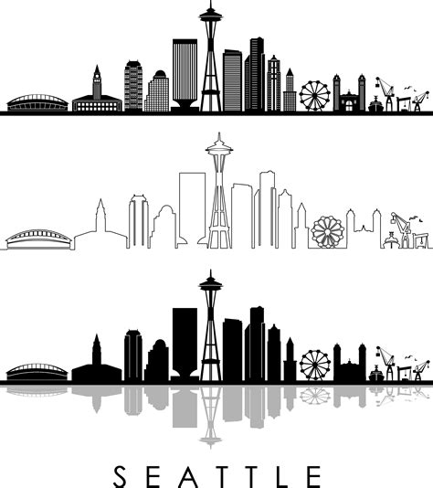 Seattle Skyline Outline Silhouette Vector Svg Eps  Png Etsy Canada