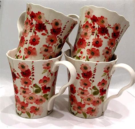 222 Fifth Belicia Red Coffee Mugs 4 Set Of 4 Salad