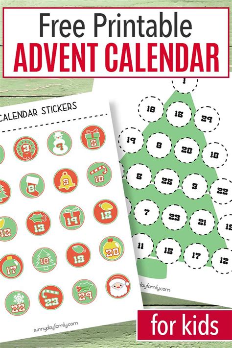 Printable Advent Calendar Children Calendar Templates