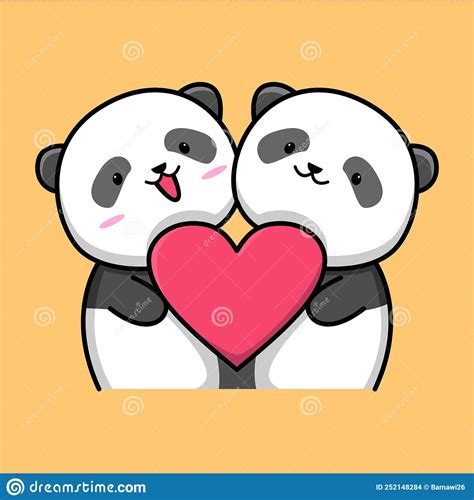 Belo Casal Panda Segurando Desenho Amoroso Ilustração Do Vetor