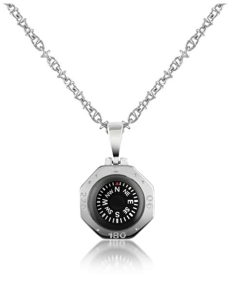 Forzieri Stainless Steel Compass Pendant Necklace In Gray For Men Lyst